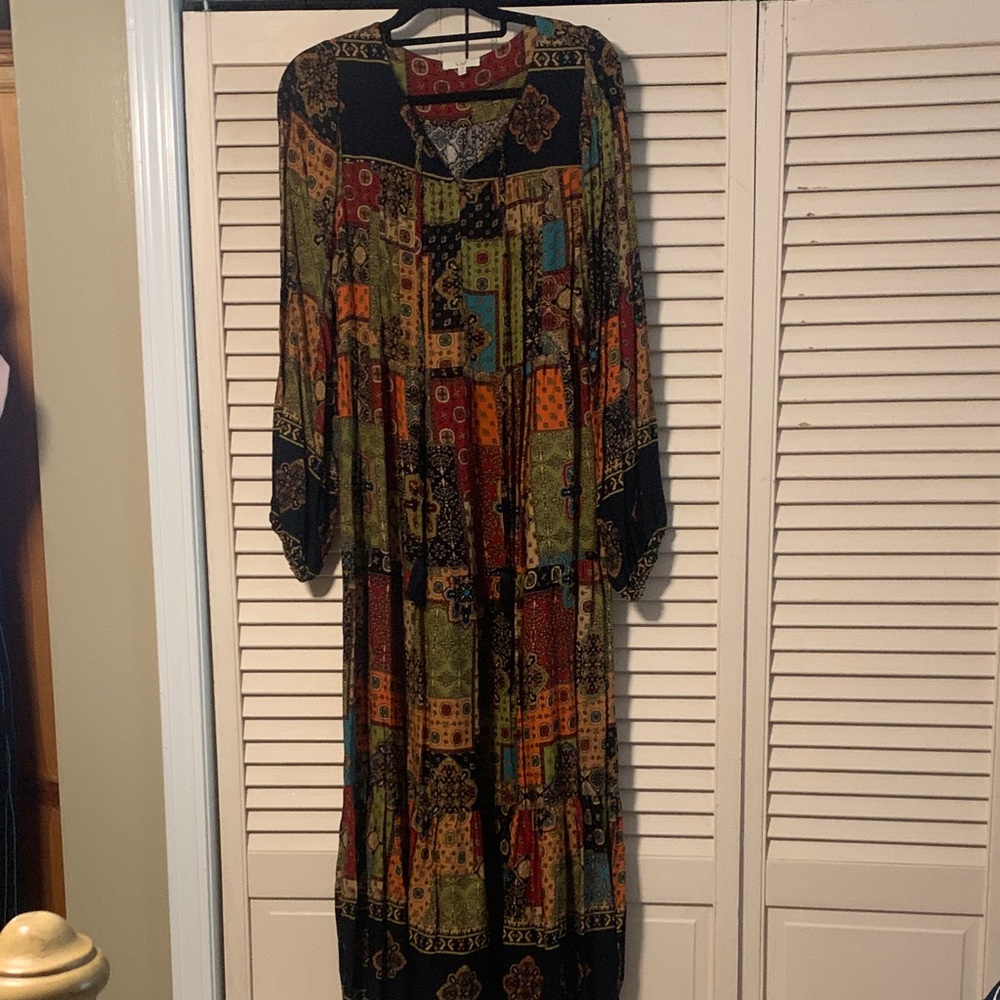 Easel Multicolor Bohemian Maxi Dress. D2
